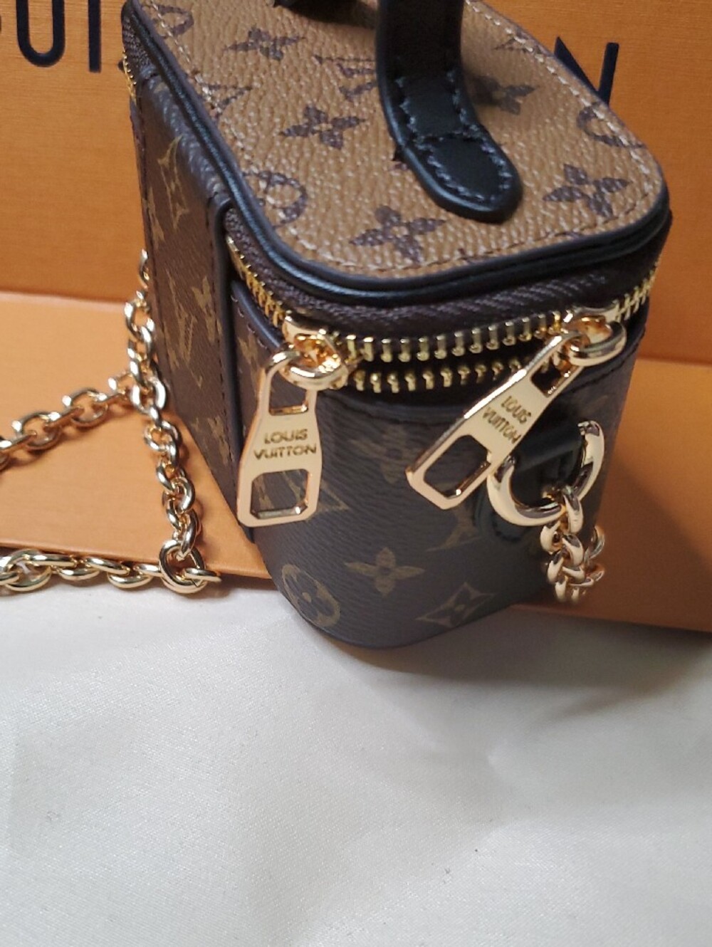 Monogram Mini Vanity Crossbody in Brown with Gold Chain - Picture 8 of 13